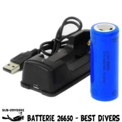 Chargeur + Batterie 26650 Rechargeable Lithium-ion Pour Phare à LED - Best Divers