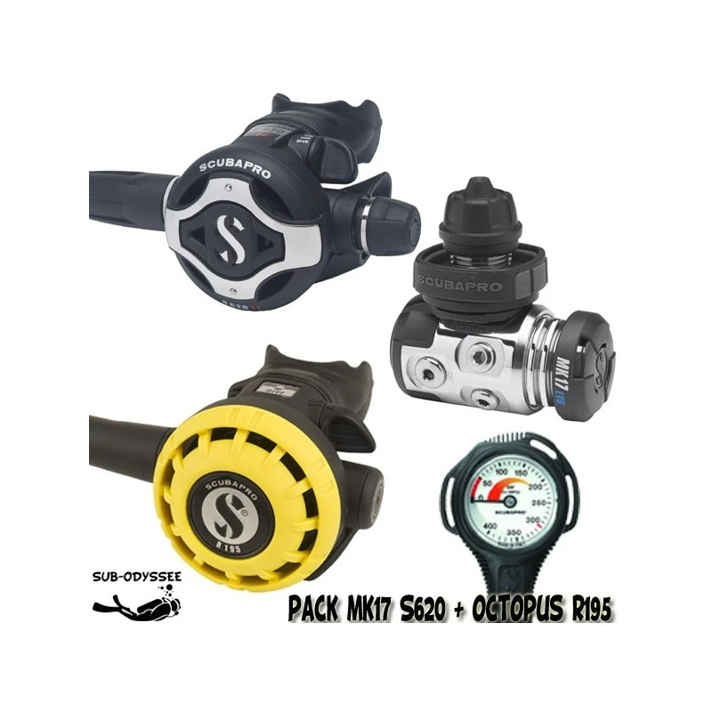 Pack MK17 EVO S620 Ti Détendeur + Octopus R195 + Manomètre Compact Scubapro 1 Pack MK17 EVO S620 Ti Détendeur + Octopus R195 + Manomètre Compact Scubapro