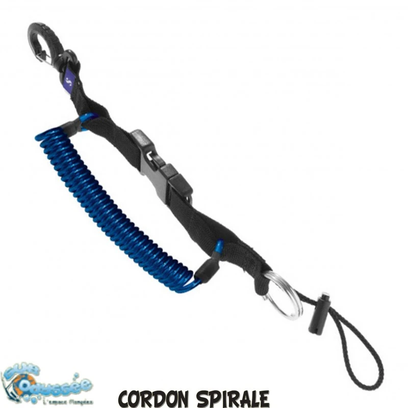 Cordon Spiralé XL - Mousqueton Plastique - Cable Inox 1 Cordon Spiralé XL - Mousqueton Plastique - Cable Inox