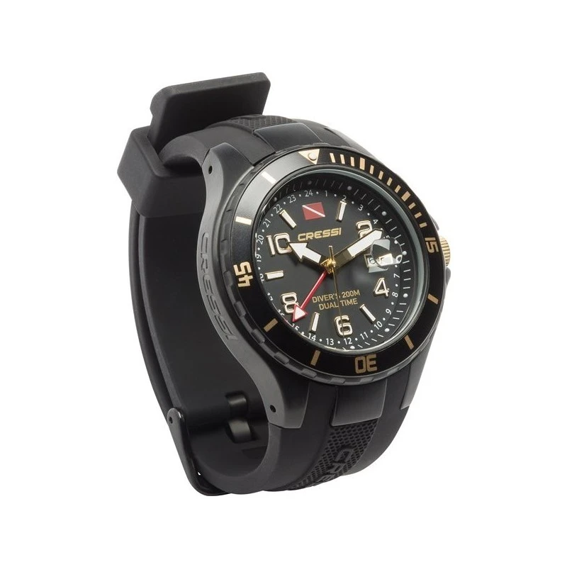 TRAVELLER DUAL TIME Noir/Doré Montre De Plongée - Cressi 3 TRAVELLER DUAL TIME Noir/Doré Montre De Plongée - Cressi – Image 3