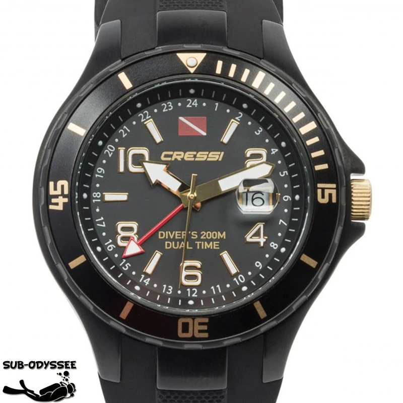 TRAVELLER DUAL TIME Noir/Doré Montre De Plongée - Cressi 1 TRAVELLER DUAL TIME Noir/Doré Montre De Plongée - Cressi